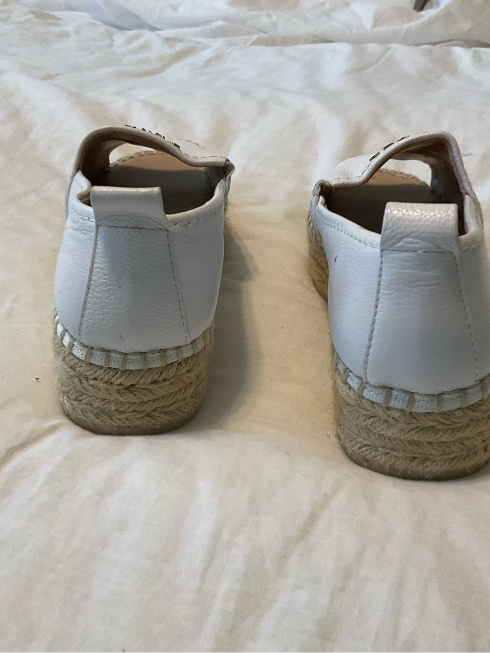 Dkny White Leather Espadrille Slide Sandals with Jute Platform - Picture 6 of 9